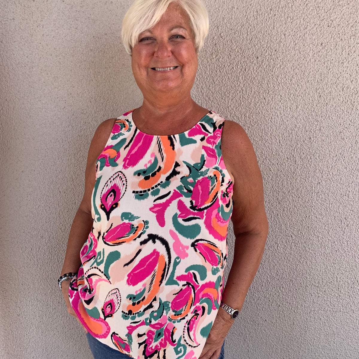 Button Accent Paisley Top
