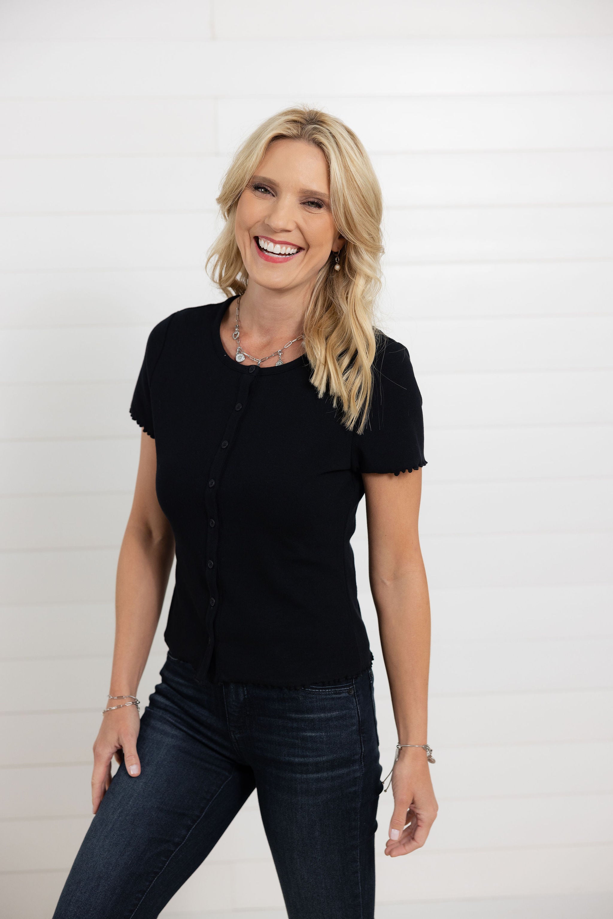 Mac and Me Button Front Short Sleeve Top – Mainstream Boutique Naples