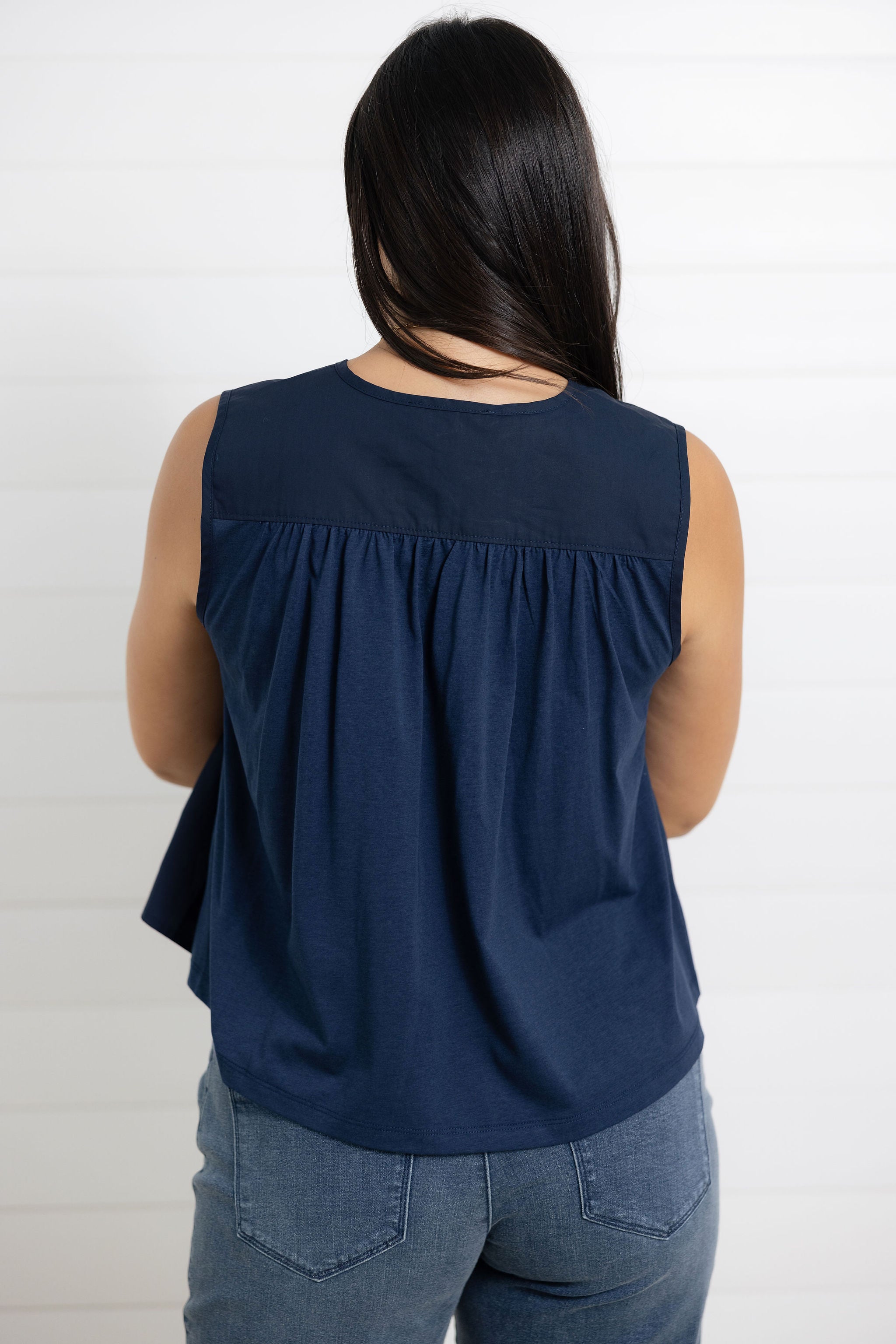 Mac and Me Woven Sleeveless Top with Tie Front and Pleating Detail